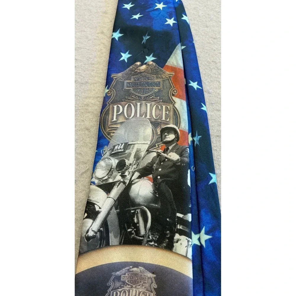 Harley-Davidson Vintage 90s Police Motorcycle Tie Blue Patriotic Ralph Marlin